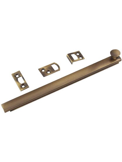 8 inch Contemporary Style Surface Bolt in Solid Brass in Antique Brass.